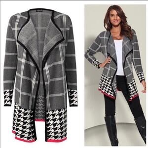 Venus Women’s Buffalo Plaid Chevron Business Casual Modest Long Cardigan Small